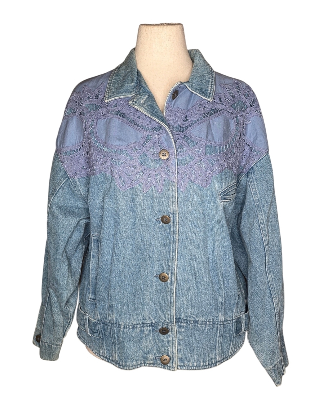Vintage Together Denim Jacket Purple Lace Embroidered Blue Jean Coat